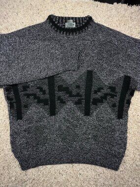 VTG Rodier Hommes Size 6 Wool Blend Crew Neck Sweater France Black White Gray